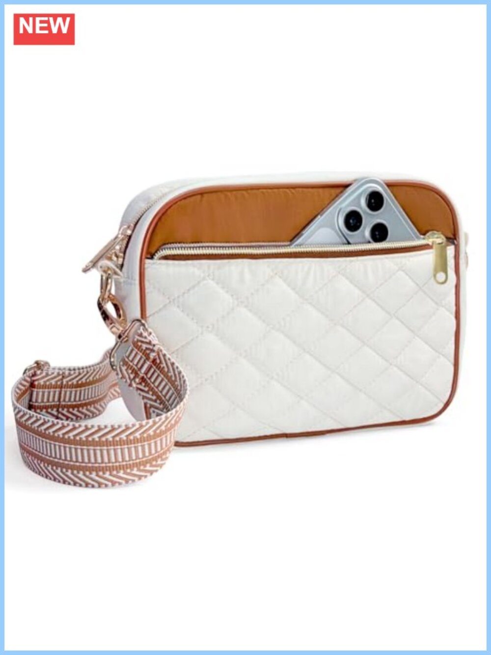 Quilted Puffy Crossbody Bag Removable Wide Strap Travel Purse